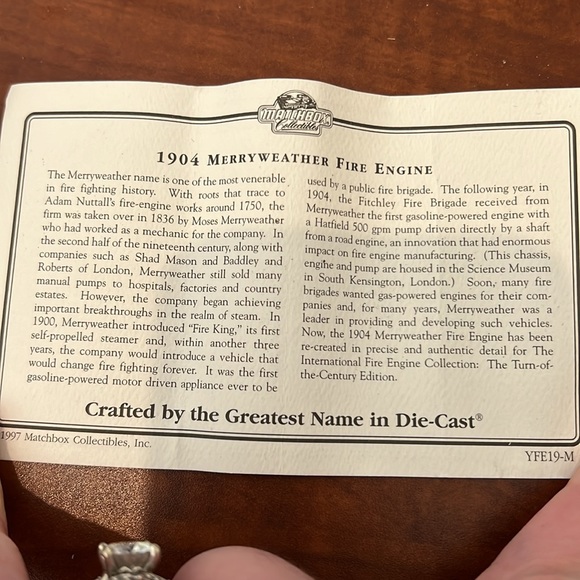 *NWT* Matchbox Fire Engine Series 1904 Merryweather Die Cast Model Car - Picture 12 of 12